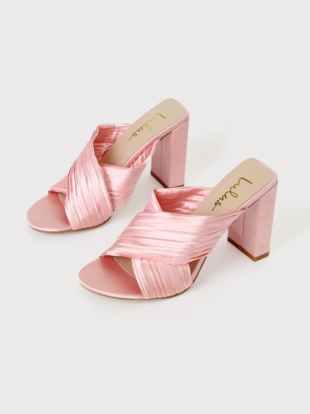 Lulus Pink Satin Block Heel Sandals